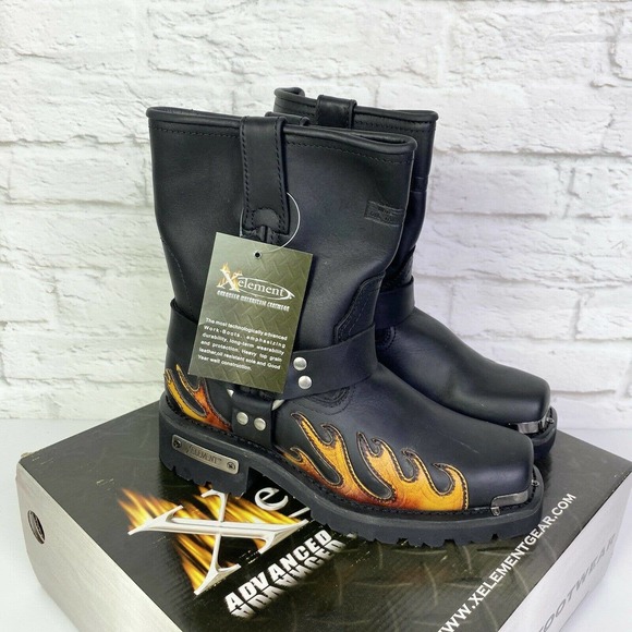 Xelement Shoes - Xelement 2490 Black Harness Motorcycle Boots Flame